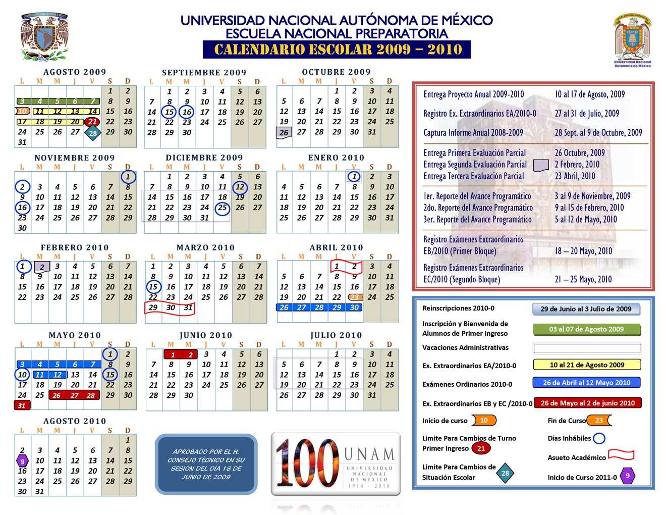Calendario Escuela Nacional Preparatoria